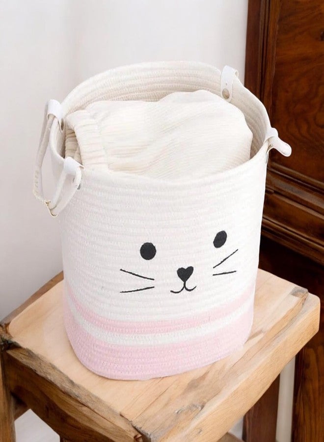 DOLCE CASA Kids Lid Basket With Beautiful Characters - Rope Storage Basket For Baby Diaper, Stuffed Animal Storage Bin Rope Basket For Kids Toy, Baby Laundry Baskets with Lid. (Pink cat) - Image 2